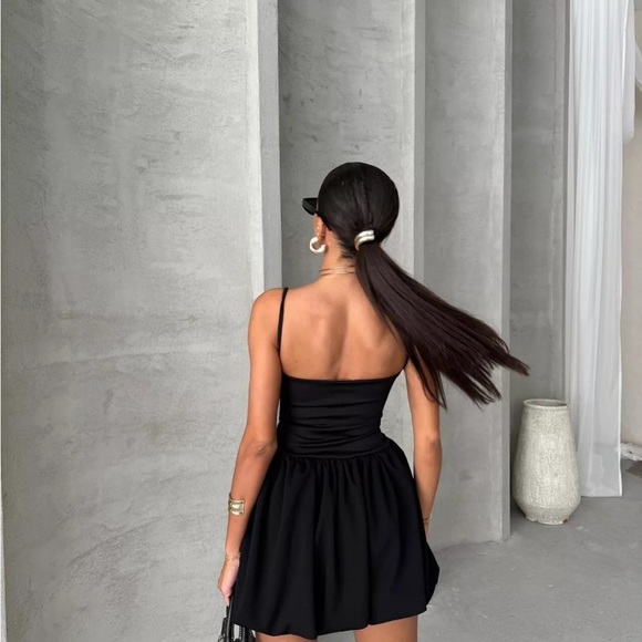 Zara MIXED RIB POPLIN BALLOON DRESS - Picture 5 of 11